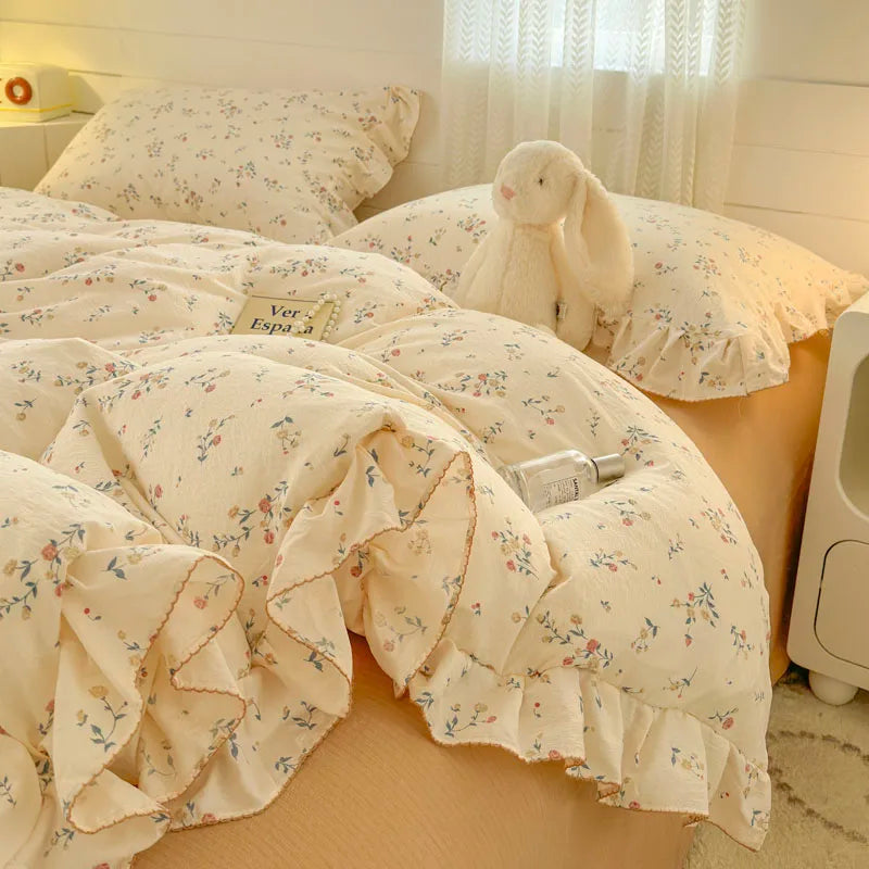 Lace Ruffle Duvet Cover – Printed Floral Comforter Cover for Adults & Kids, Single to King