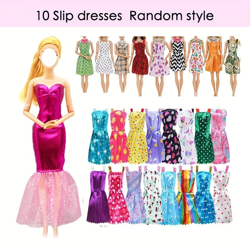 30-Piece Doll Clothes & Accessories Set — Fashion Dresses, Tops, Shoes & More