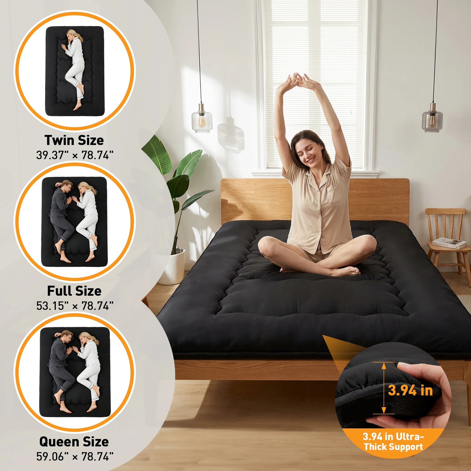 No More Back Pain — JHK 4" Soft Floor Mattress | 5-Layer High-Density Foam, Washable Cover, Foldable Twin Full Queen
