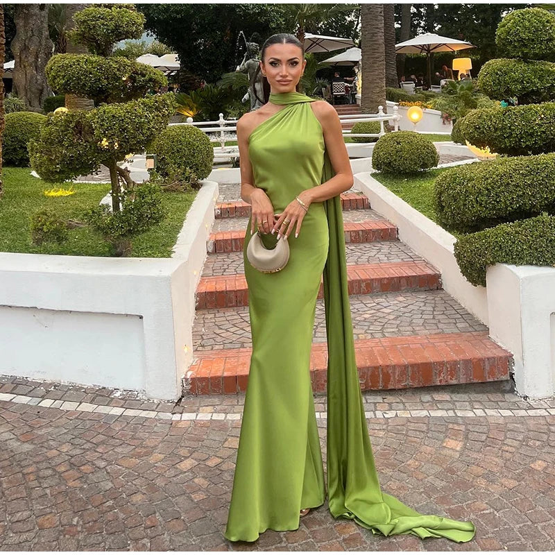Sexy Satin Halter Backless Party Dress – Off Shoulder Sleeveless Solid Robe Gown 2026