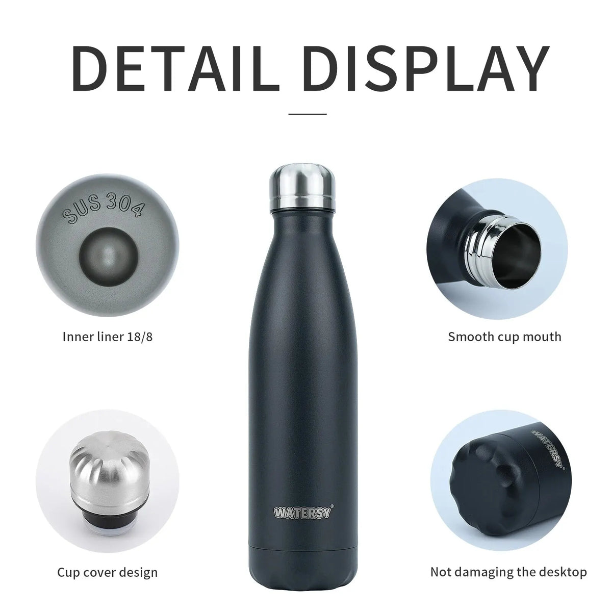 WATERSY 500ml Insulated Vacuum Flask – 304 Stainless Steel Double-Wall Thermal Water Bottle, 12–24hr, 18 Colors