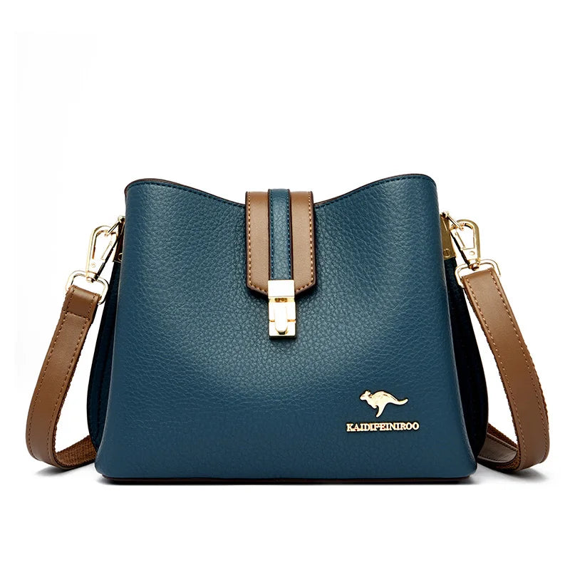 KMFFLY Patchwork Lock Square Shoulder Crossbody Bag – High Capacity PU Leather Handbag for Women