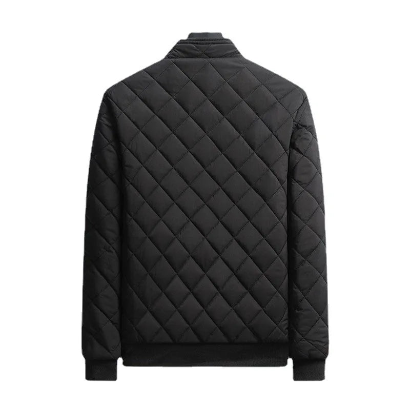 Men's Diamond Pattern Fleece-Lined Slim Bomber Jacket