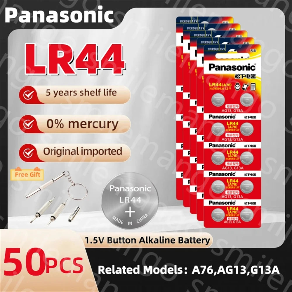 Panasonic LR44 AG13 1.5V Button Cell Battery – 175mAh SR44 LR1154 Coin Cell for Watch, Calculator & Toys