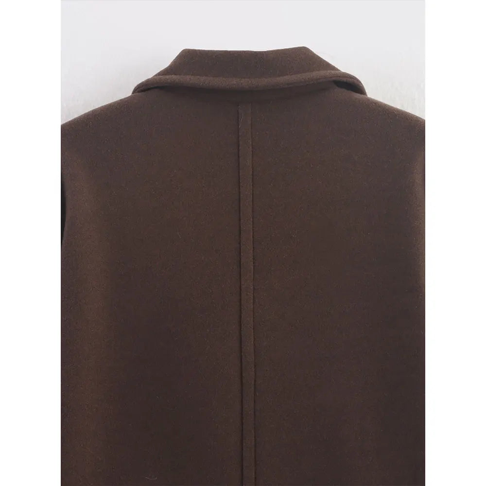 Women's Double-Breasted Woolen Coat – Elegant Long Notch Collar Autumn Winter Coat