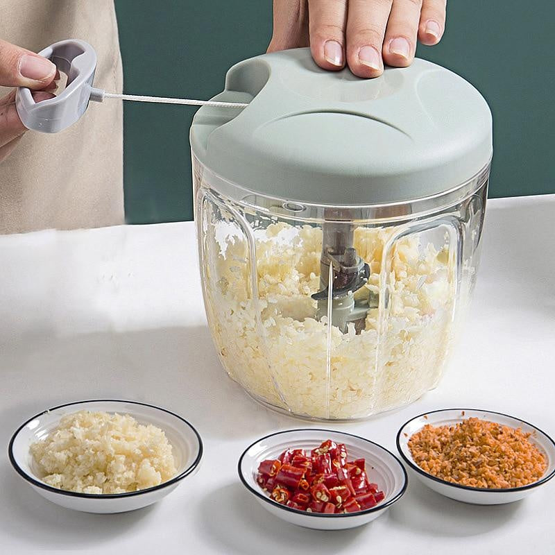 Manual Hand Chopper — 500/900ml Rope Pull Food Processor for Garlic, Onion & Salad
