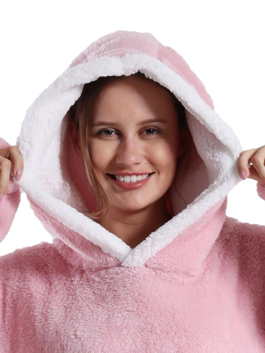 Oversized Wearable Blanket Hoodie – Plush Fleece with Sleeves, Hood & Pocket, 40 Designs