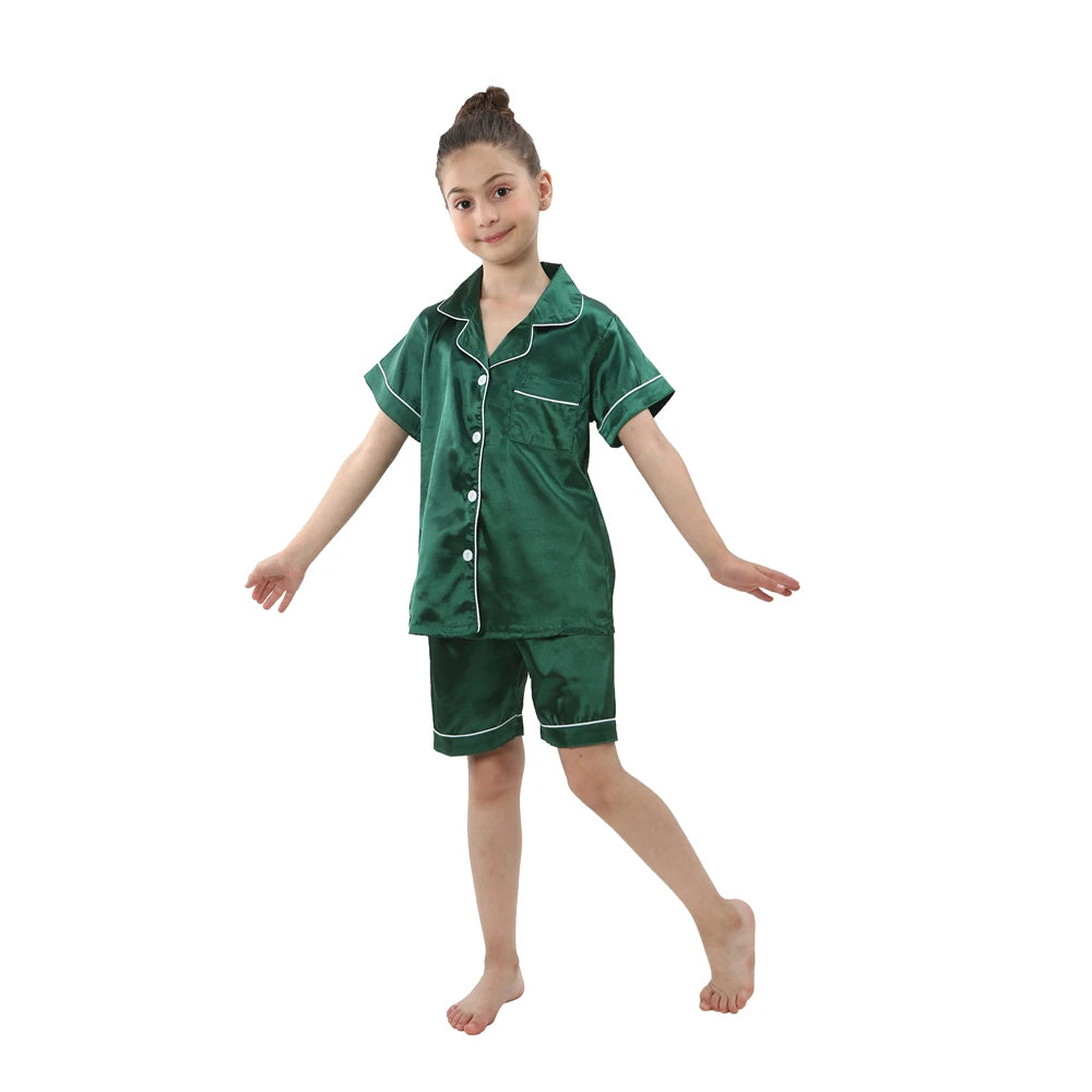 Kids' Ice Silk Pajamas Set | Summer Thin Short Sleeve Shorts 2-Piece Boys & Girls Homewear