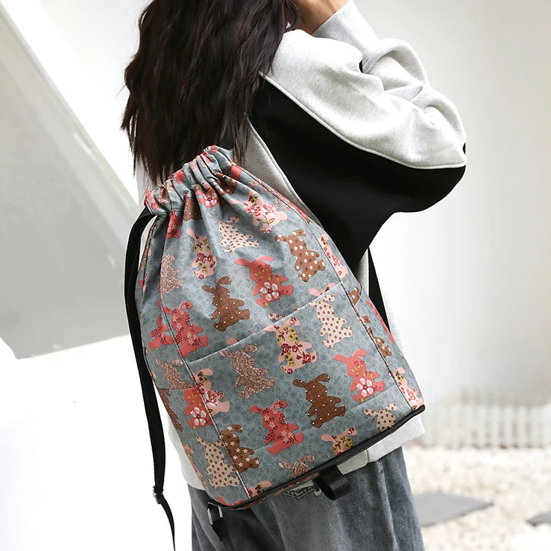 Women's Drawstring Backpack – Foldable Nylon Daypack