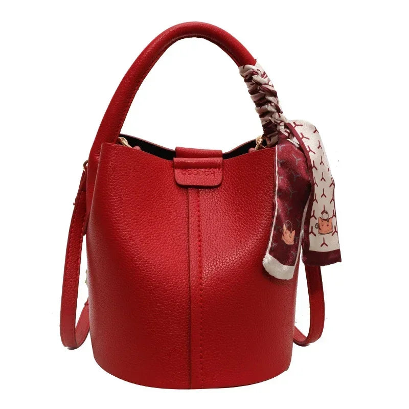 Fashion Simple PU Leather Bucket Shoulder Bag – Luxury Commuter Handbag for Women