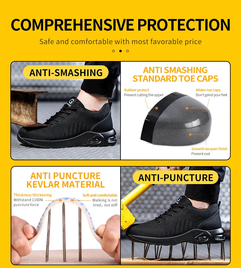 Men's Steel Toe Safety Work Boots — Anti-Smash Indestructible Tactical Work Sneakers