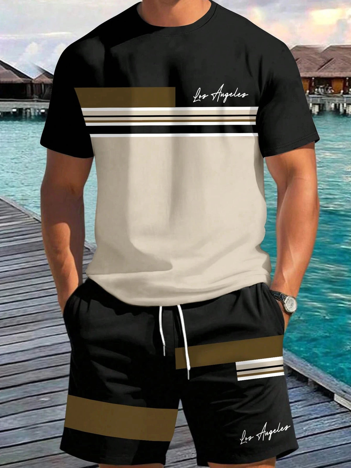 Men's Letter Print T-Shirt & Shorts Set – Beach Vacation Summer Co-Ord