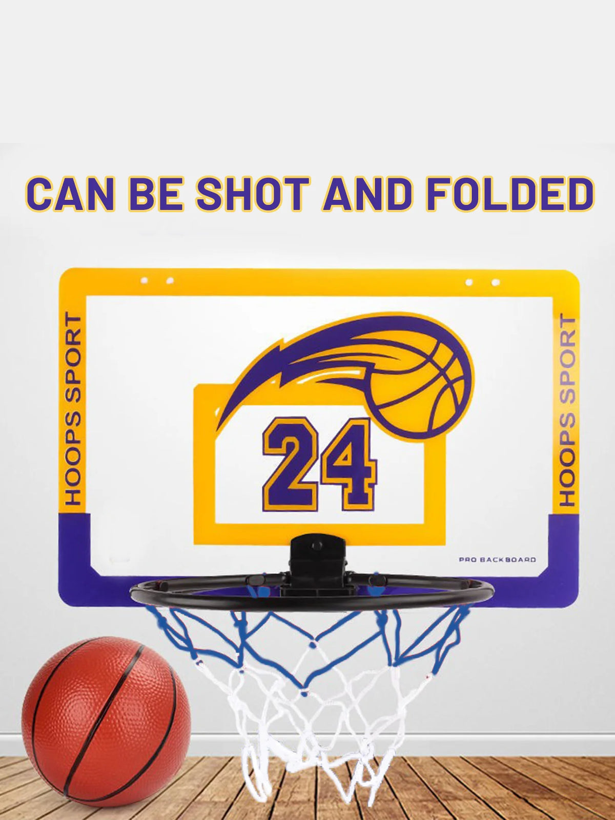 Kids Wall-Mounted Foldable Basketball Stand – Silent, No-Drill Indoor & Outdoor Activity Hoop with Basketball