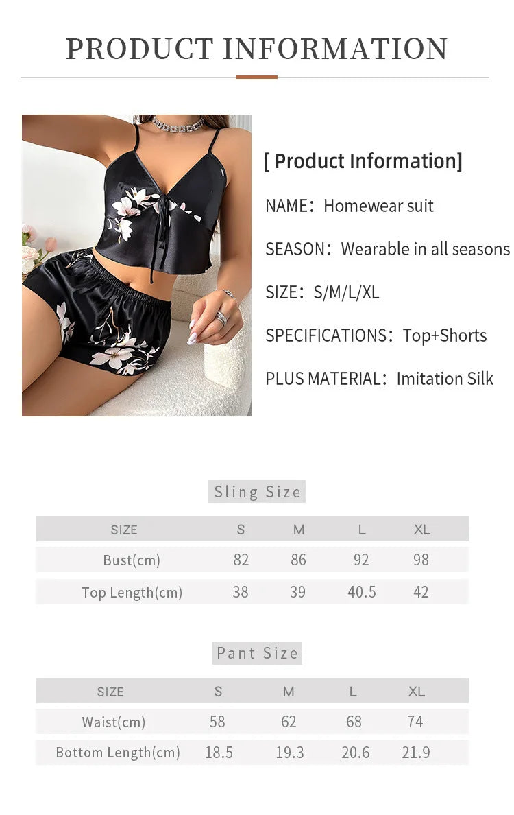 Floral Satin Cami Crop Top & Shorts Pajama Set — V-Neck Loungewear