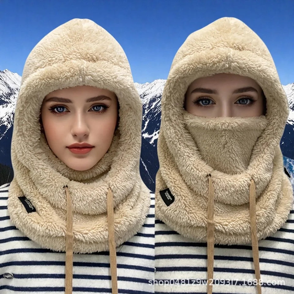 Plush Drawstring Balaclava Hood with Face and Neck Cover