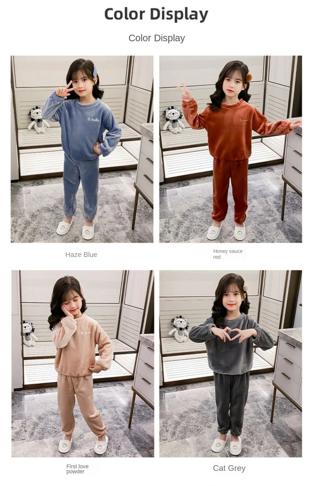 Kids' Coral Fleece Warm Pajama Set | Toddler Fall Winter Sweatshirt & Pants Flannel Sleepwear