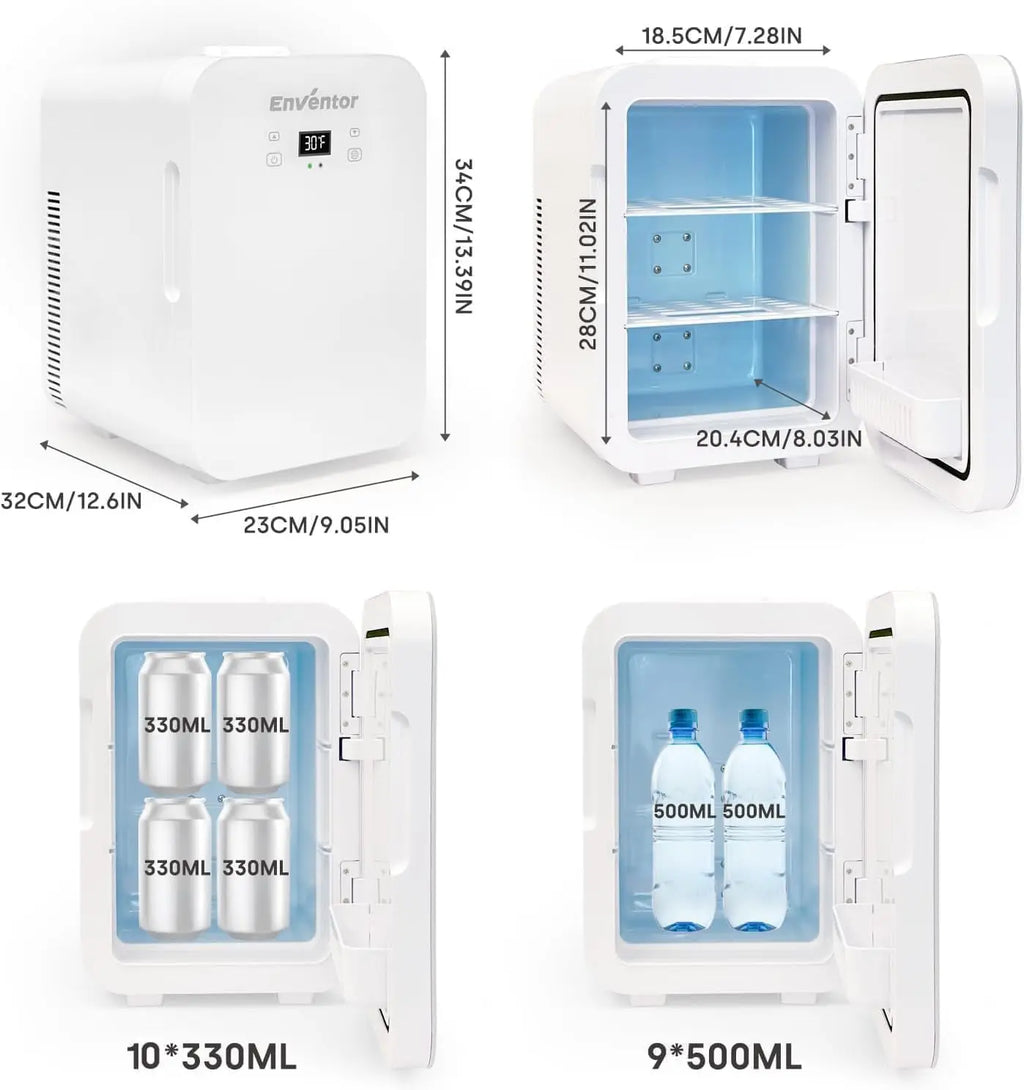 Enventor 10L Mini Car Refrigerator — Portable Skincare Fridge AC 120V/DC 12V Thermoelectric Cooler & Warmer for Camping