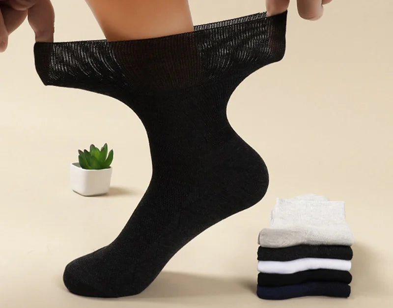 Plus Size Diabetic Loose Mouth Socks Size 48–50 – 5 Pairs Non-Binding Varicose Vein Socks for Older Men & Diabetes Patients
