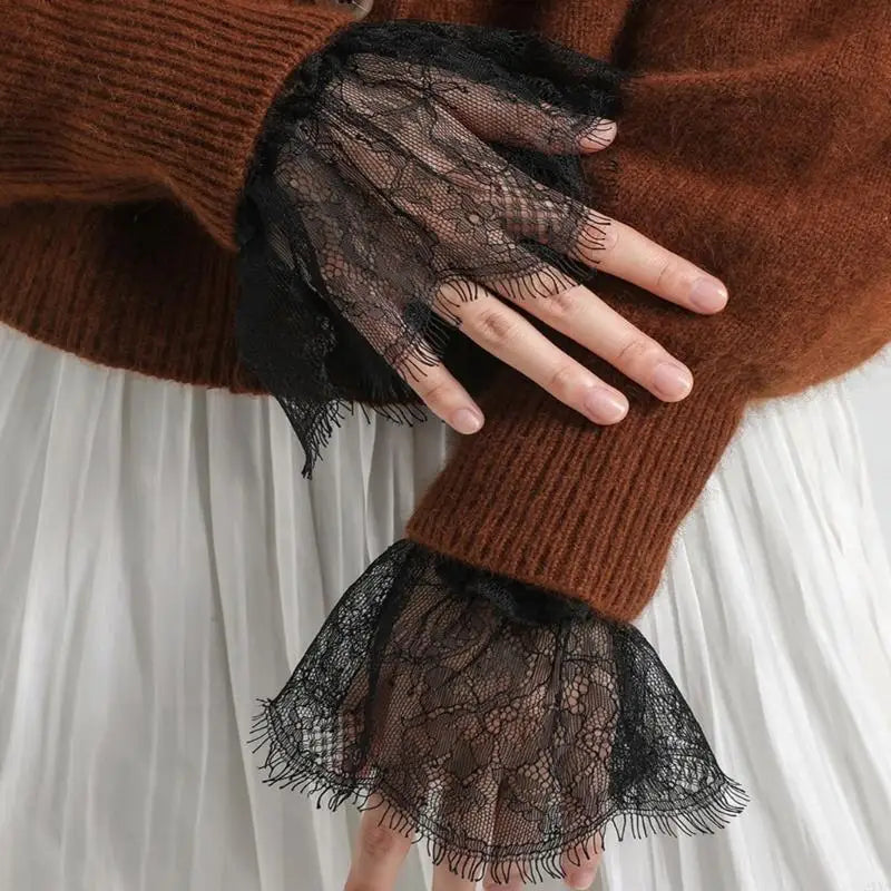 Elegant Detachable Bridal Wrist Cuffs – Lace Pleated Wedding Dress & Formal Attire Cuffs