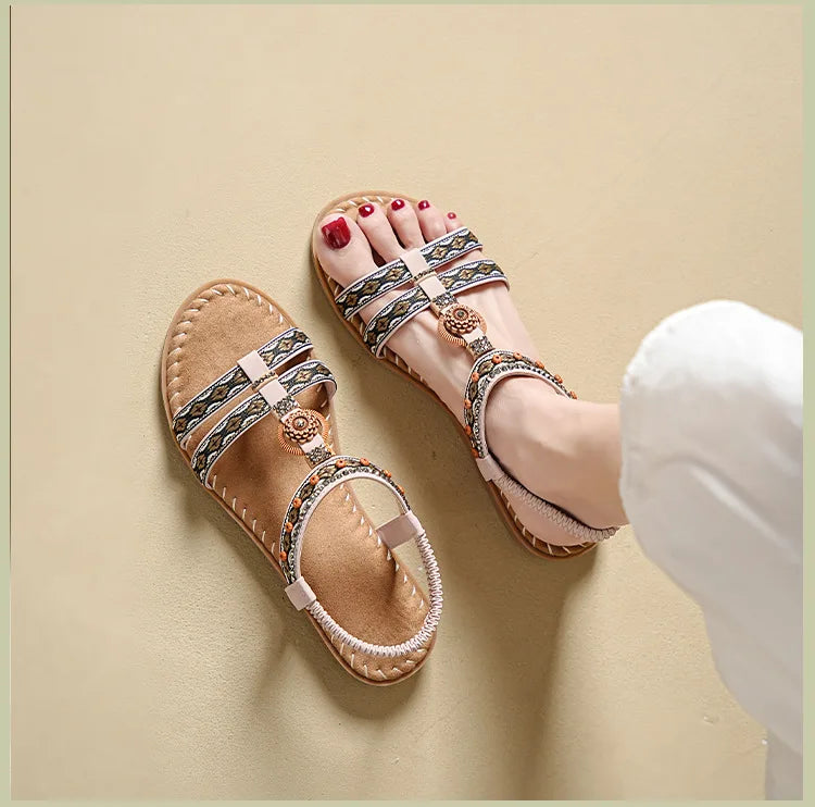 Women's Bohemian Flat Beach Sandals – Anti-Slip Elegant One-Line Sandals