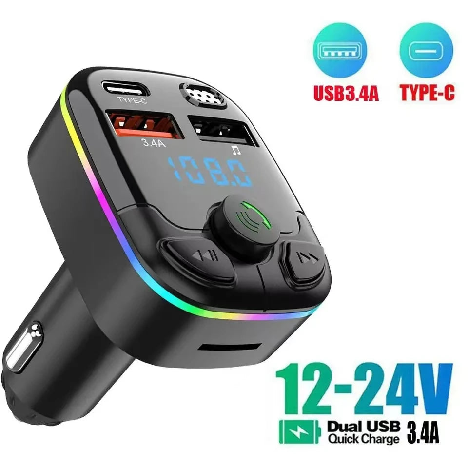 Car Charger Bluetooth 5.0 FM Transmitter — Multi-Port Fast Charging & Hands-Free Audio