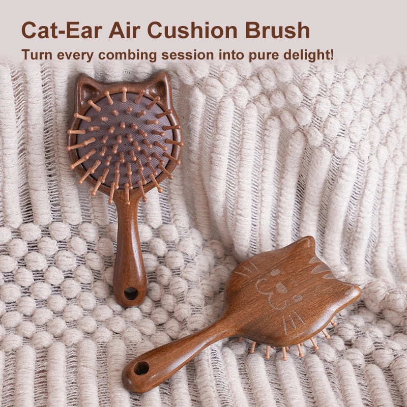Cartoon Cat Wooden Scalp Massage Comb — Gua Sha Hair & Scalp Stimulator