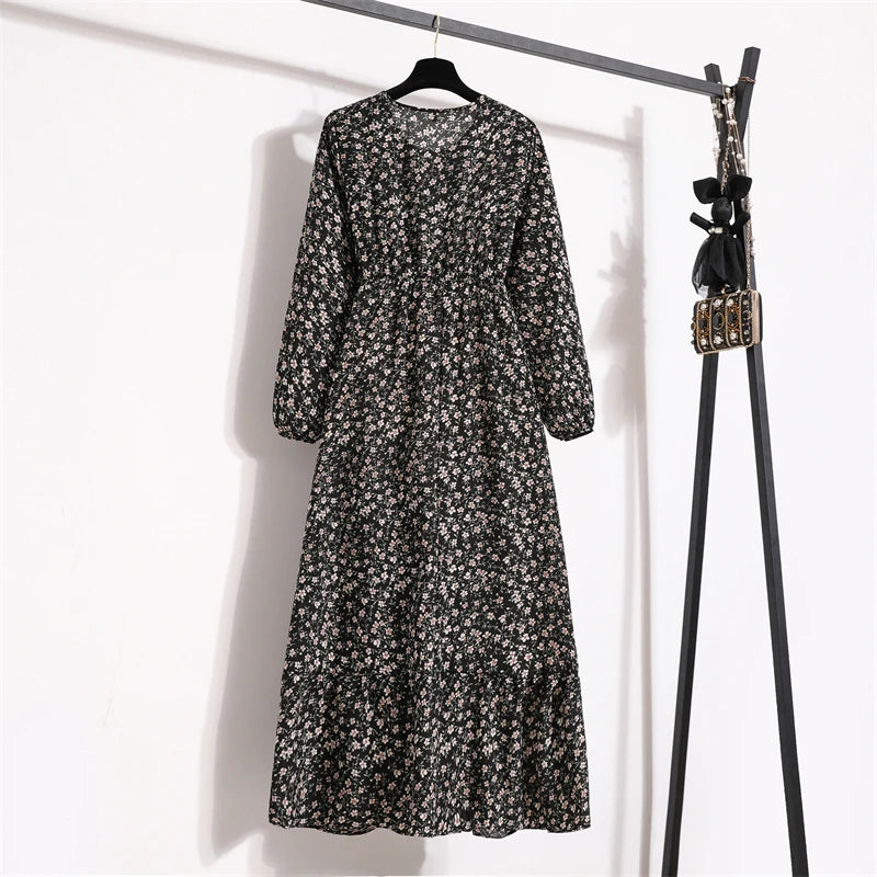 Women Long Dresses Spring Summer Casual Full Sleeve Floral geometry Printed O neck Woman Bohe Beach Party Dress Mujer Vestidos