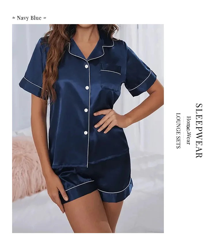 Women's Satin Button Down Pajama Set | 2-Piece Silk Sleepwear Top & Shorts