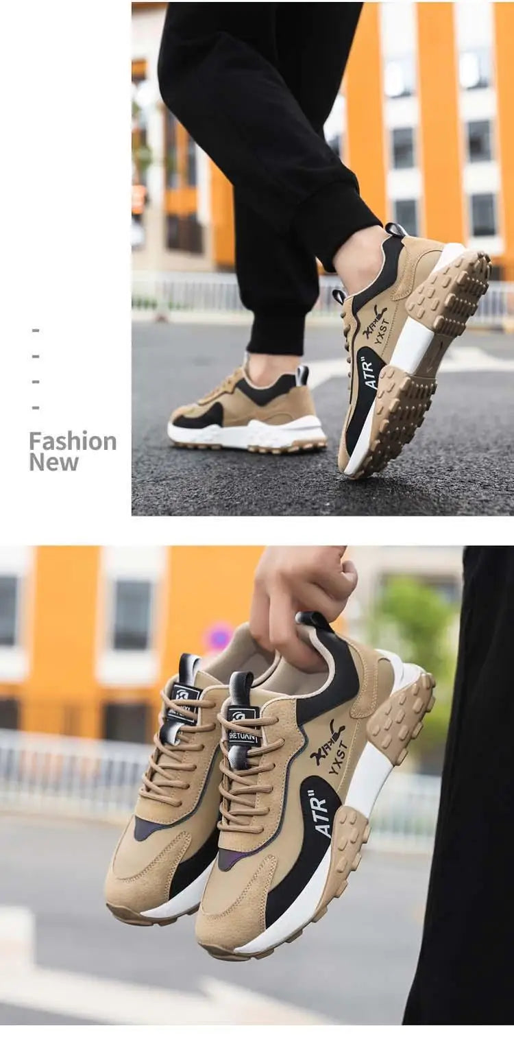 Men's Breathable Faux Leather Lace-Up Sneakers