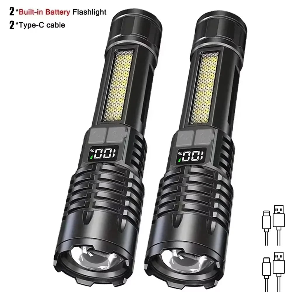 1000 Lumen LED Flashlight with COB Side Lamp – Type-C Rechargeable, 7 Modes, IPX5 Waterproof