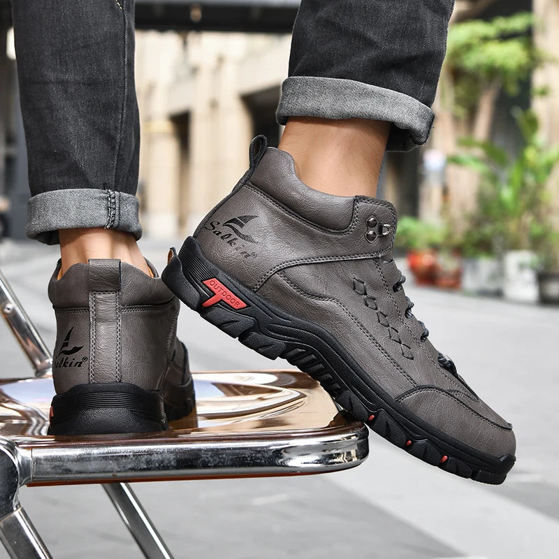 Men's High-Top Lace-Up Hiking Boots – Thick Sole Casual Oversized Boots