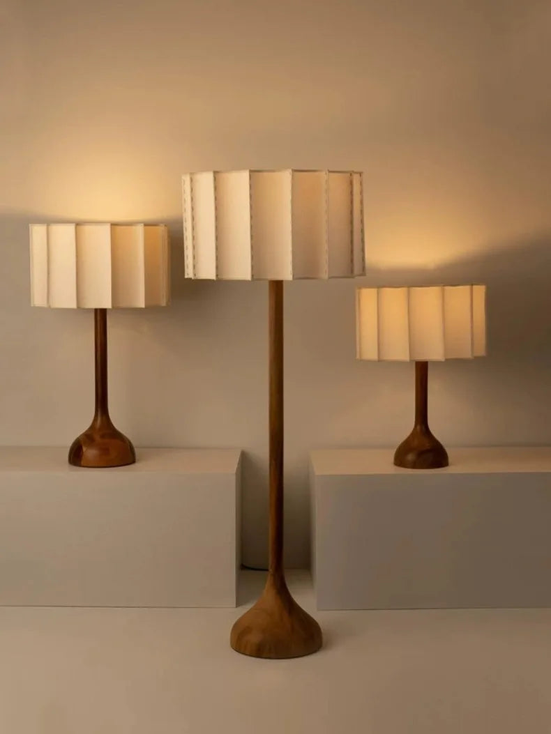 Wood Base Lamp – Pleated Fabric Table & Floor