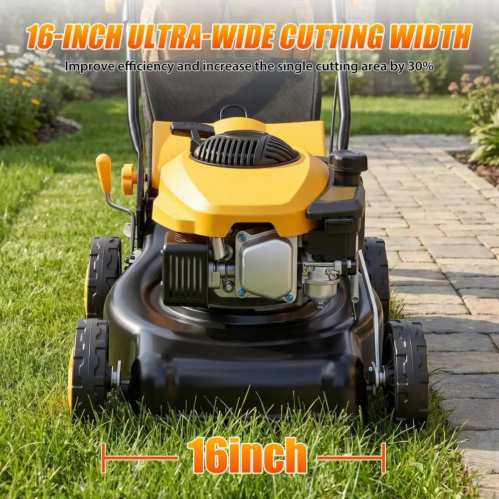 16-Inch Gas Lawn Mower | 4-Stroke Air-Cooled Engine, 3-in-1 Self-Propelled, 45L Grass Tank, 8-Position Height Adjustment