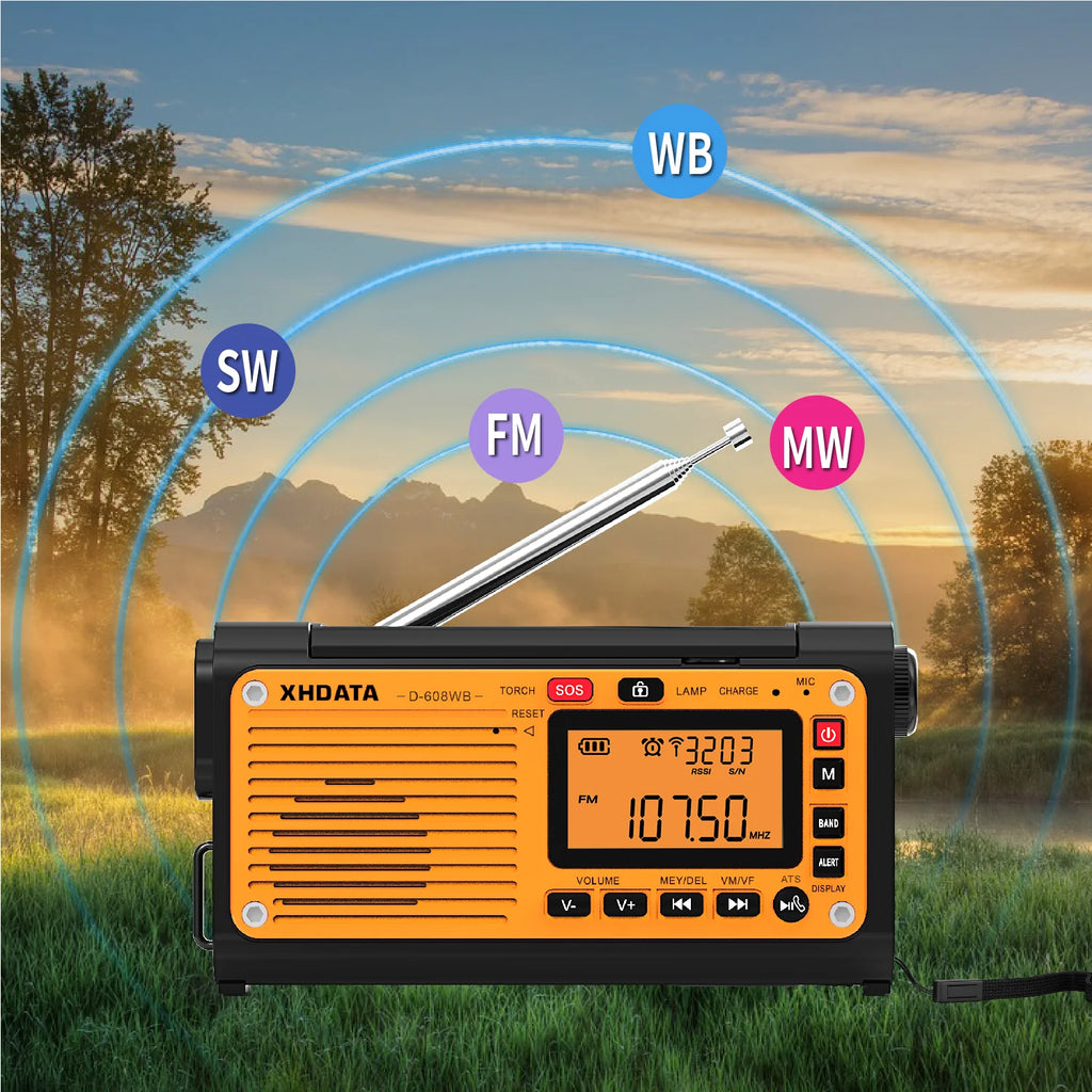 XHDATA D-608WB Emergency Crank Weather Radio — NOAA, Solar & Hand Crank Powered