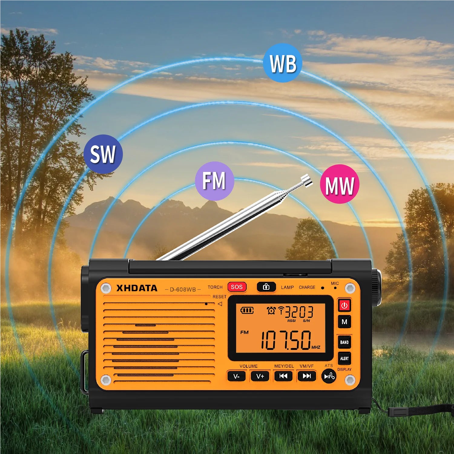 XHDATA D-608WB Emergency Crank Weather Radio — NOAA, Solar & Hand Crank Powered