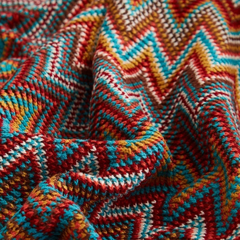 Boho Aztec Throw Blanket – Woven Plaid Sofa Cover, Wall Tapestry & Bed Blanket