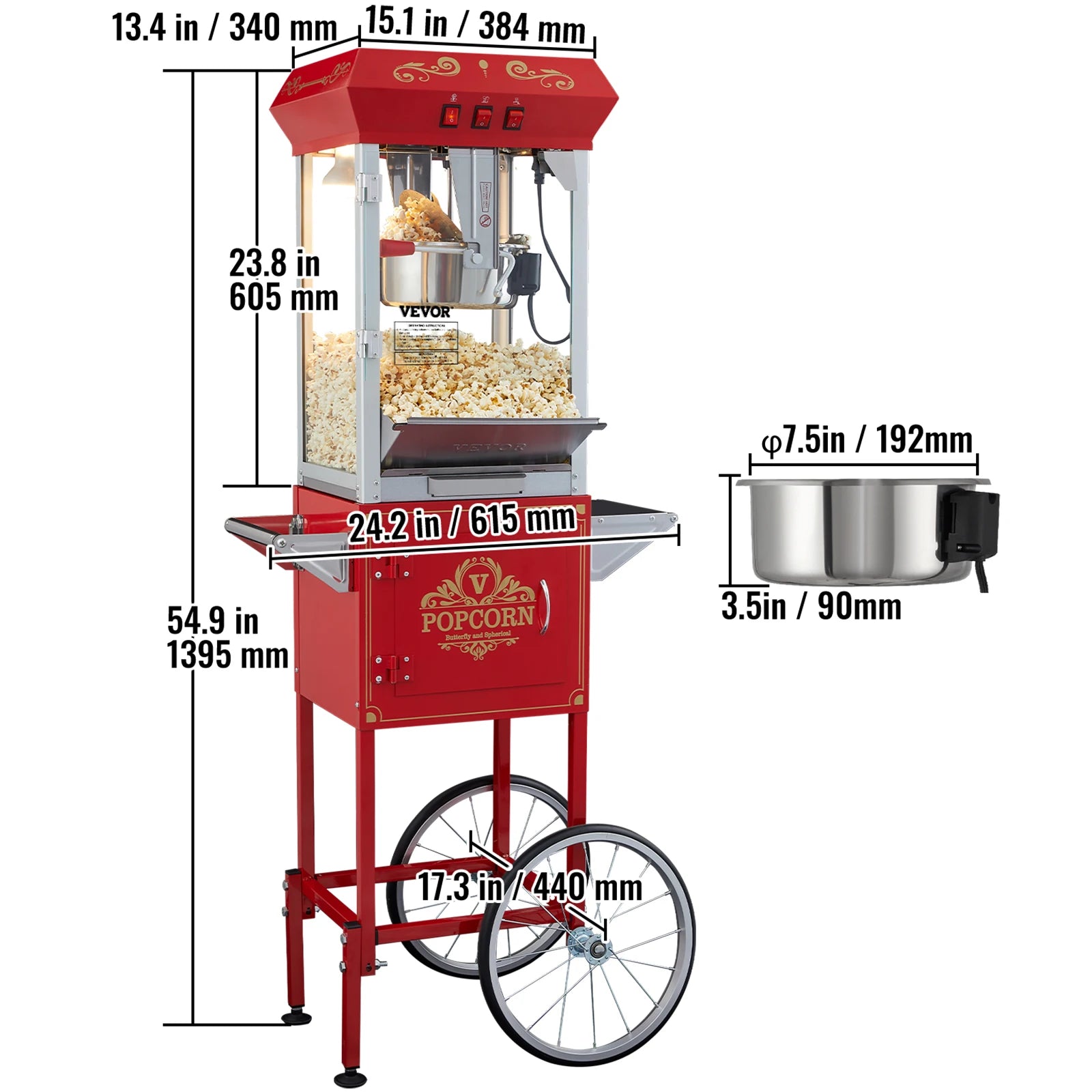 Commercial Electric Popcorn Maker 8/12oz — Automatic Popper with SUS304 Heating Tube