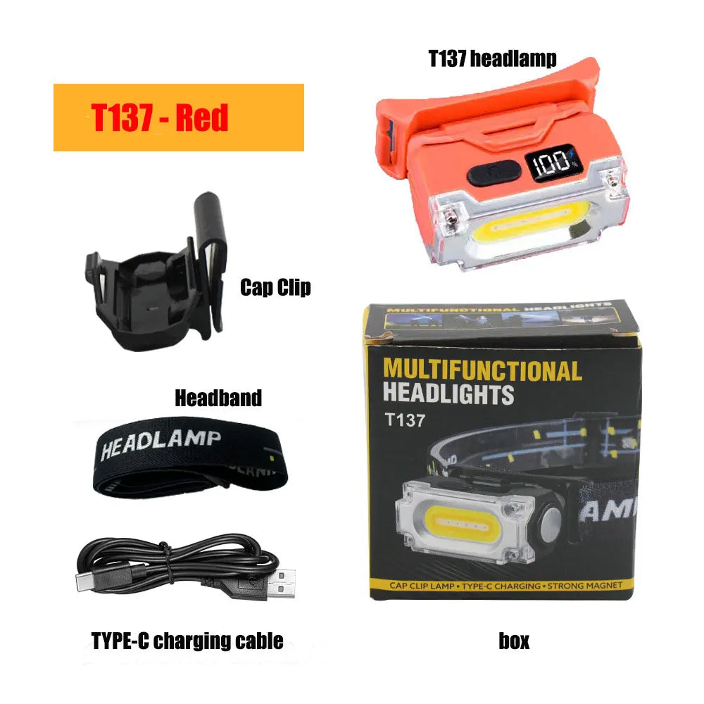 Super Bright Magnetic Headlamp – 3 Light Sources, Hat Clip, Digital Display for Hiking, Camping & Work