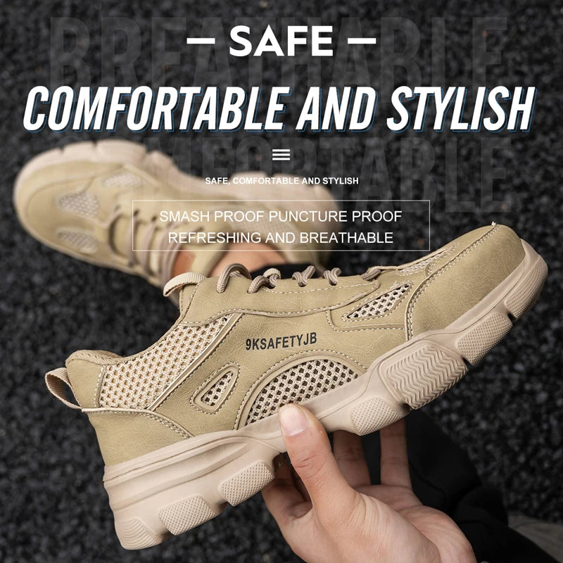 Steel Toe Safety Work Boots — Hollow Breathable Unisex Anti-Slip Construction Boots