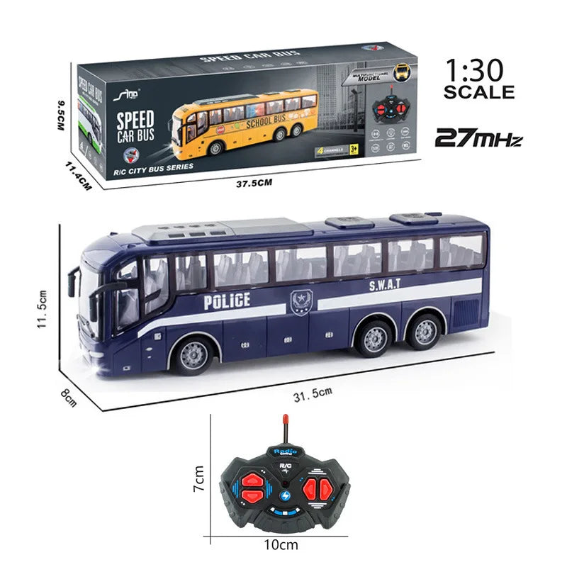 1:30 Scale Electric RC School Bus with Lights – 27MHz Radio Controlled City Tour Bus for Kids