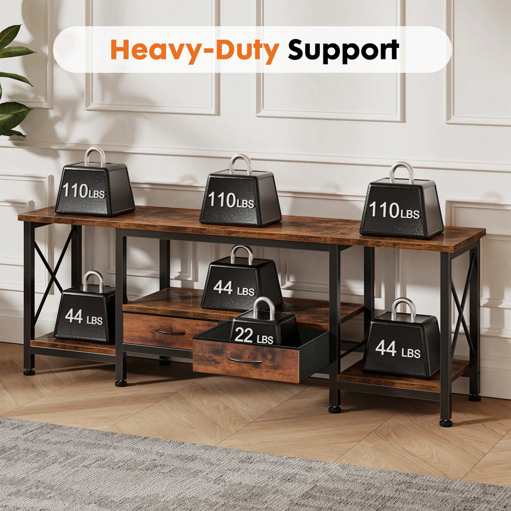 Wooden TV Stand for 70"/75" TVs — Media Console with Charging Station, Drawers & Shelves