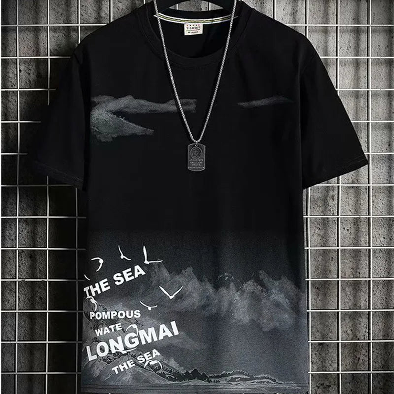 Men's Print Short Sleeve T-Shirt & Elastic Waist Shorts Casual Summer Set