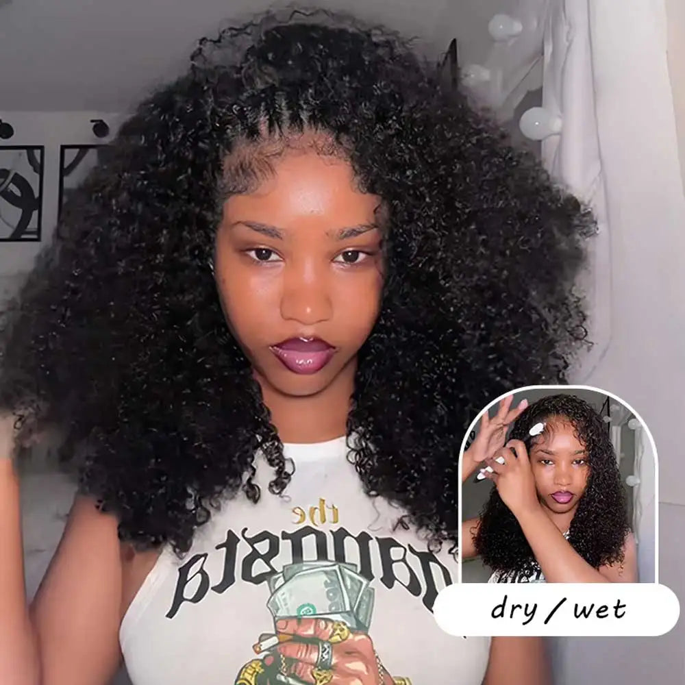 Jerry Curly 3-in-1 Half Wig | Seamless Kinky Curly Headband Clip-In Glueless Human Hair Natural Black