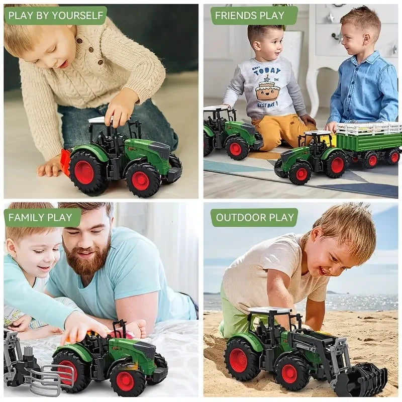 Large Scale Farm Tractor Toy Playset with Trailer & Accessories – DIY Farmer Transport Set