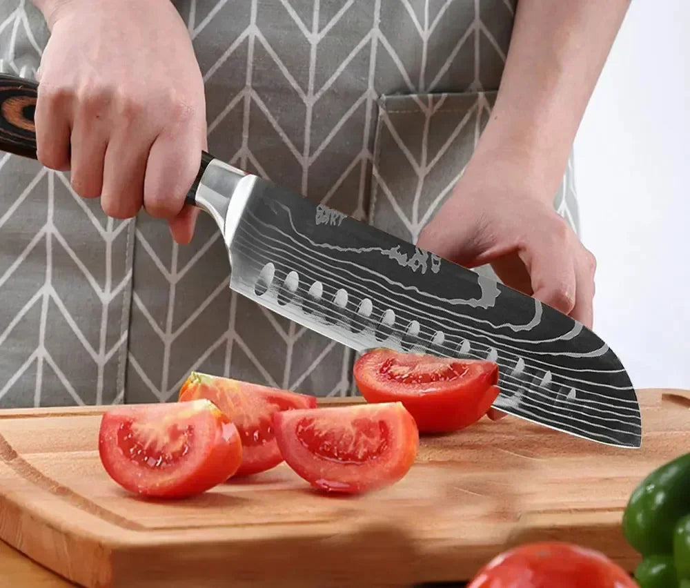 Damascus Kitchen Knife Set — Japanese Santoku, Cleaver, Slicing & Boning Knives
