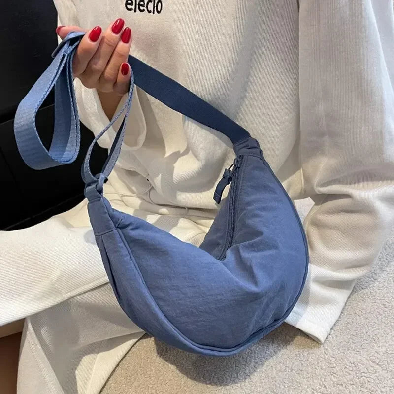 Nylon Dumpling Shoulder Bag – Large Capacity Women's Travel & Commuter Bag in Solid Colors