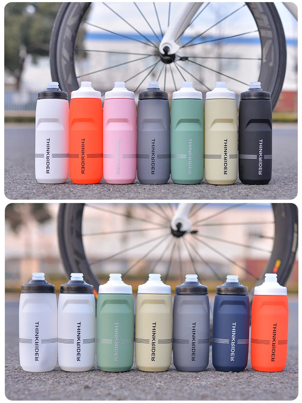 ThinkRider Cycling Water Bottle 620ml/750ml – Squeeze Jet, Leakproof, MTB & Road Bike Cage Compatible, 0–70°C