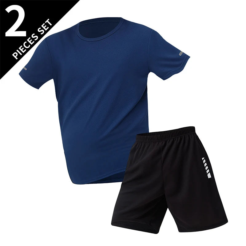 Men's Quick-Dry Short Sleeve & Shorts Set – Plus Size Leisure Running Fitness 2–6 Piece