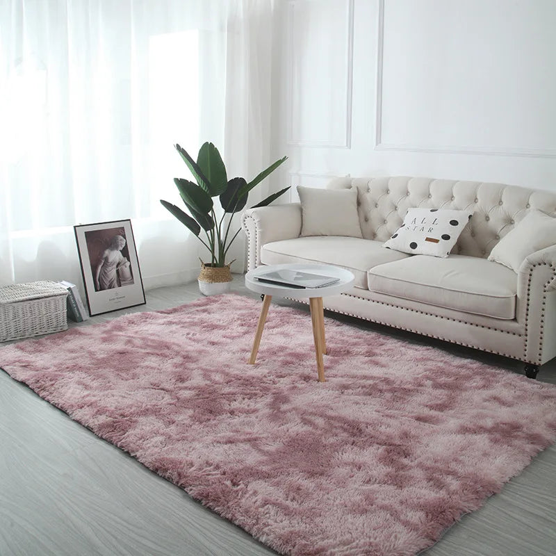 VIKAMA Tie-Dye Plush Carpet — Soft Fluffy Non-Slip Area Rug for Living Room, Kids Room & Baby Crawling