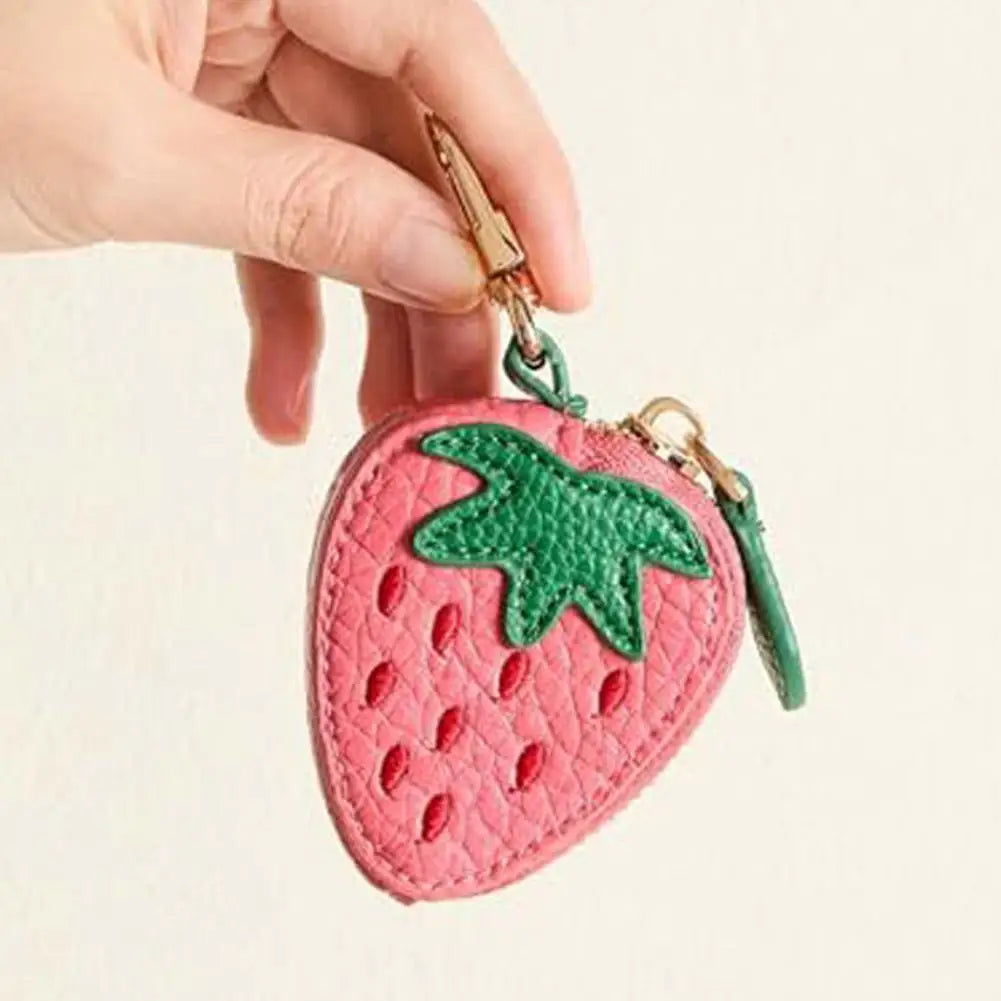 Cute Fruit Shape Leather Coin Purse – Mini Zipper Earphone Bag, Keychain Pendant Wallet for Women & Girls